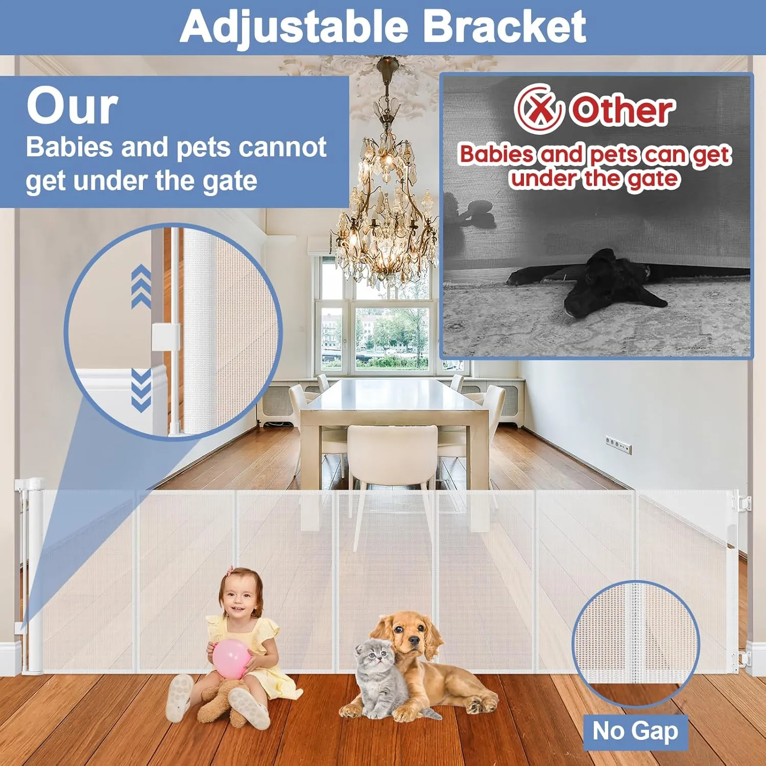 Reinforced 120 Inch Extra Wide Retractable Baby Gates Extra Wide Baby Gates for Large Openings Baby Gates Extra Wide Retractable Dog Gate for The House Extra Wide Dog Gate Extra Long Baby Gate for Dog