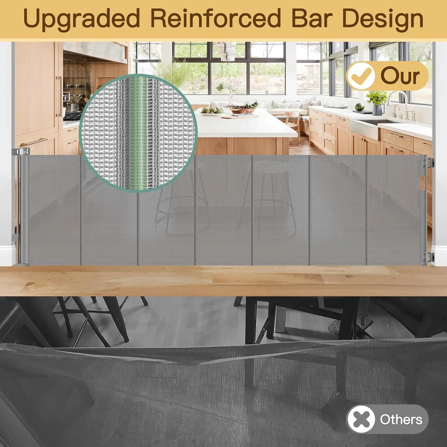Reinforced 159 Inch Extra Wide Baby Gate for Large Openings Prevent Babies and Dogs from Crawling Through Retractable Baby Gates Extra Wide Retractable Dog Gate Outdoor Dog Gates for Doorways, Gray