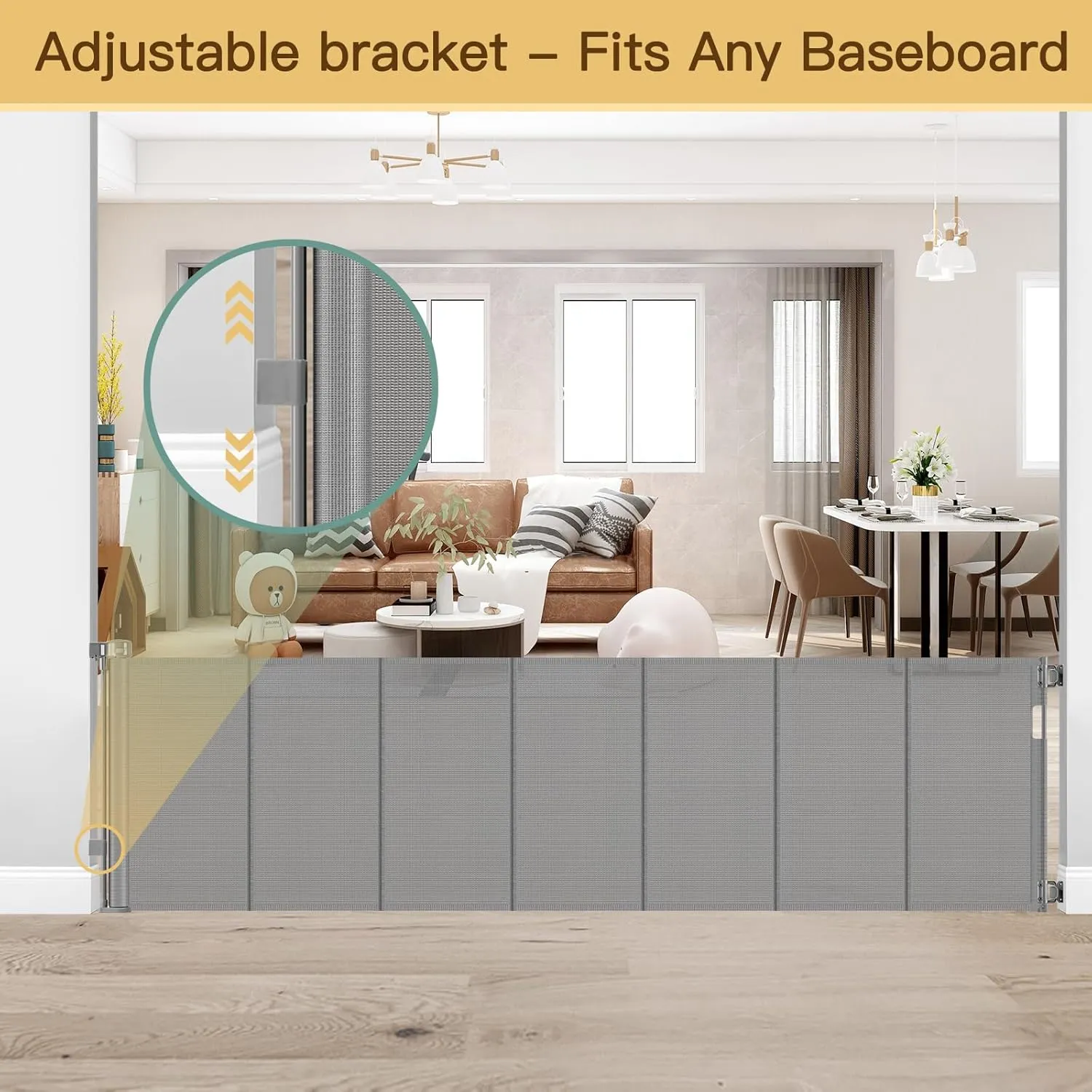 Reinforced 159 Inch Extra Wide Baby Gate for Large Openings Prevent Babies and Dogs from Crawling Through Retractable Baby Gates Extra Wide Retractable Dog Gate Outdoor Dog Gates for Doorways, Gray