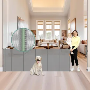 Reinforced 159 Inch Extra Wide Baby Gate for Large Openings Prevent Babies and Dogs from Crawling Through Retractable Baby Gates Extra Wide Retractable Dog Gate Outdoor Dog Gates for Doorways, Gray