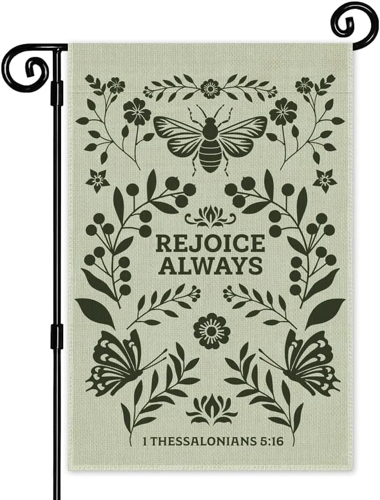 Rejoice Always, 1 Thessalonians 5:16 Garden Flag, Double Sided Yard Outdoor Farmhouse Lawn Porch Decor Flag, Bible Verse Banner, Religious Housewarming Gifts for Women Coworker Friend