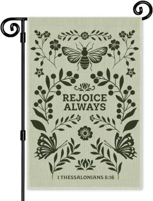 Rejoice Always, 1 Thessalonians 5:16 Garden Flag, Double Sided Yard Outdoor Farmhouse Lawn Porch Decor Flag, Bible Verse Banner, Religious Housewarming Gifts for Women Coworker Friend
