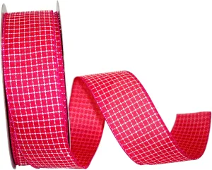 Reliant Ribbon Saddle Stitch Check Linen Value Wired Edge Ribbon, 2-1/2 Inch X 50 Yards, Shocking Pink