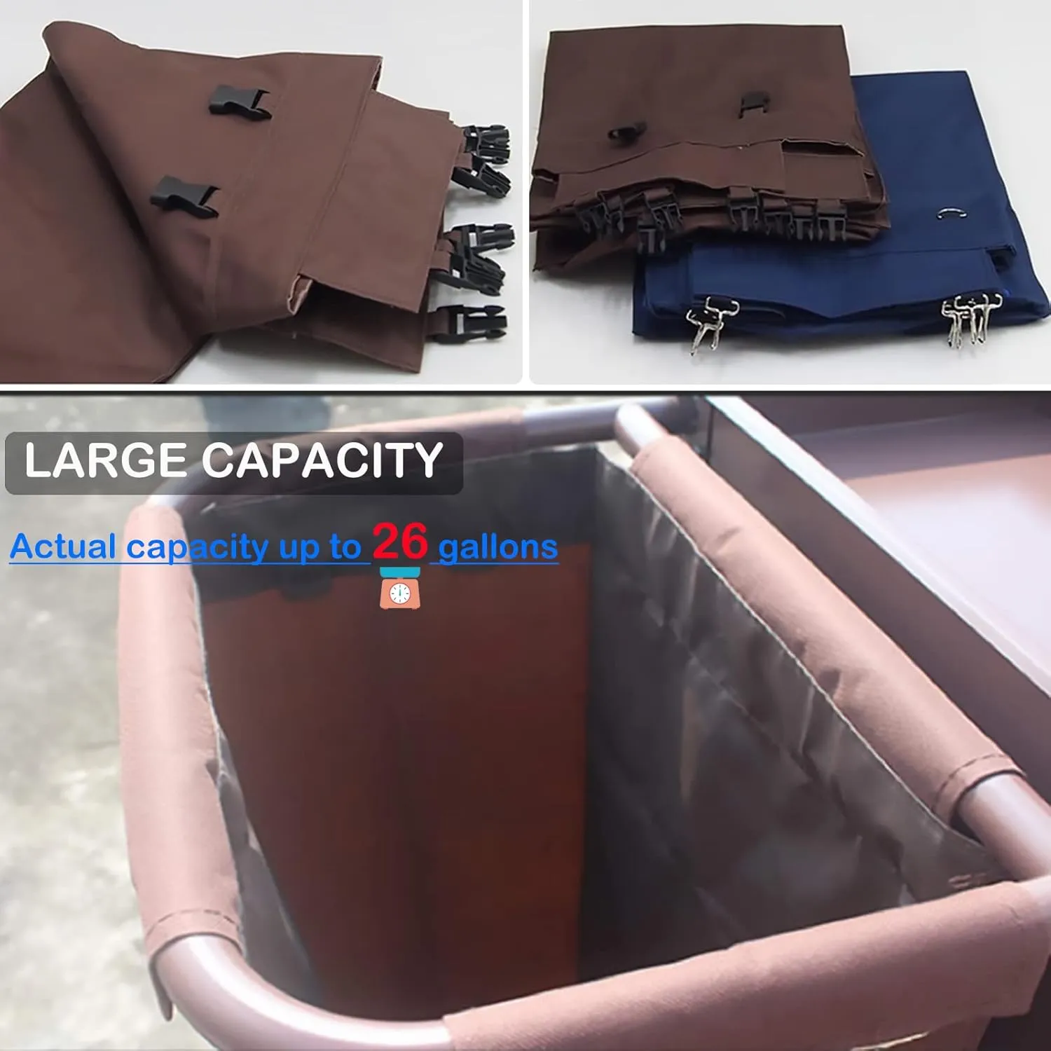 Replacement Janitorial Cart Bag, High Capacity Waterproof Thickened Housekeeping Commercial Janitorial Cleaning Cart Bag with 8 Strong Buckle - 15 x 11 x 33 inches (26 Gallon)