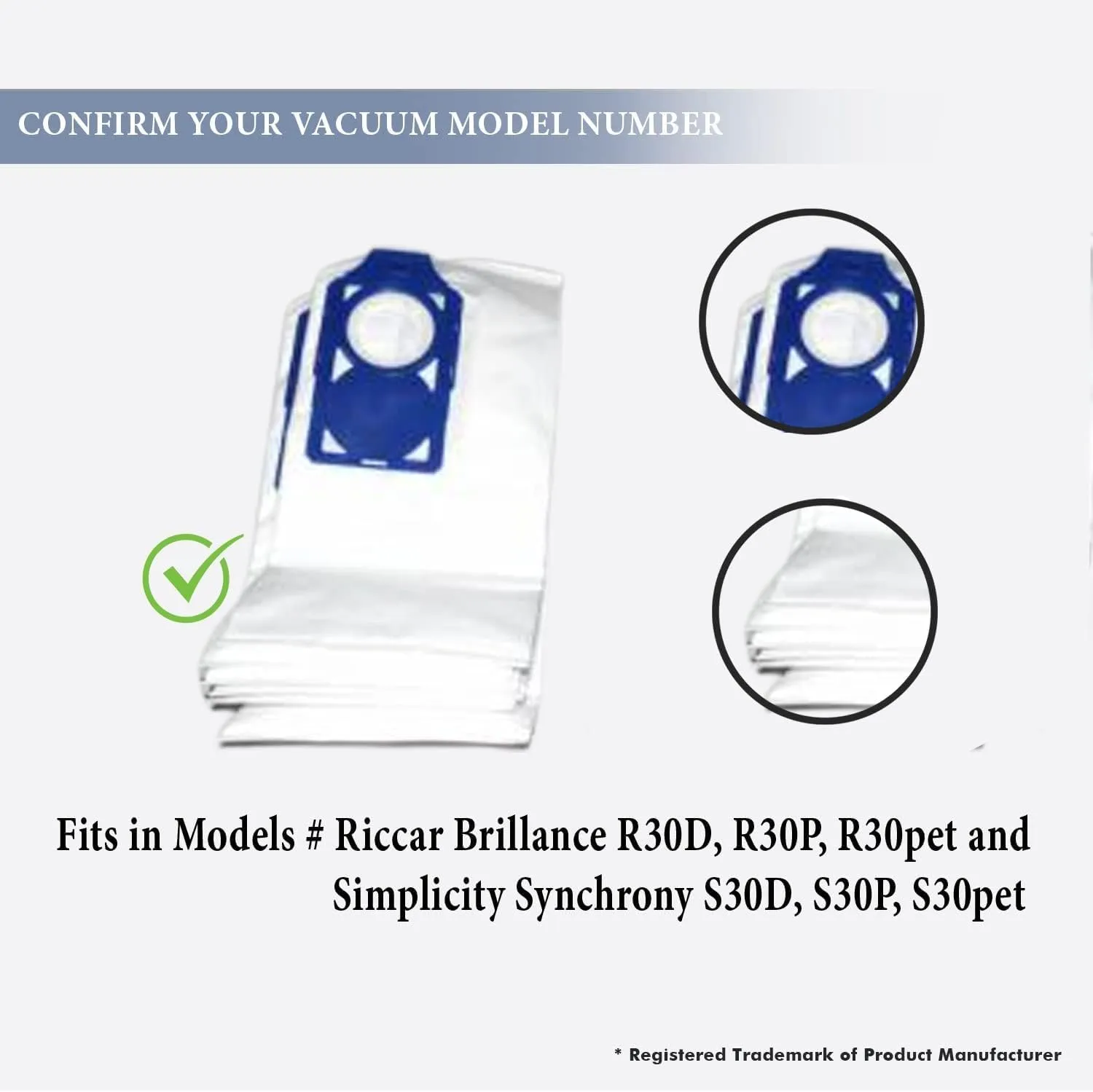 Replacement Part For Simplicity/Riccar Brillance, R30, S30 Vacuum Cleaner Paper Bags W/Blue Docking # compare to part SNH-6, M5H-6 (1 Pack)