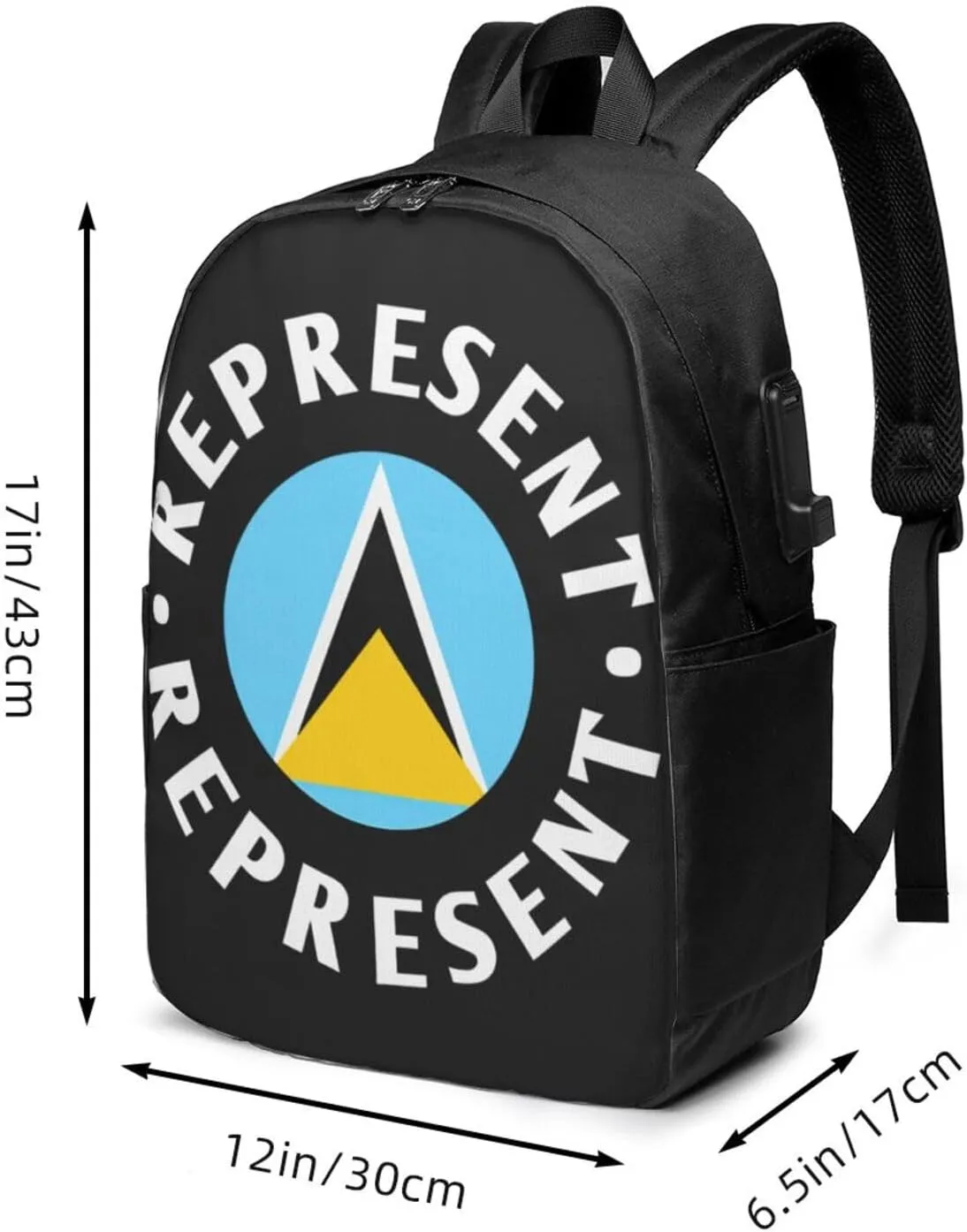 Represent Saint Lucian Lucia Flag Laptop Backpacks Travel Backpack Casual Business Daypack Sport Rucksack Computer Bag Fits up to 17 Inch Notebook with USB Port