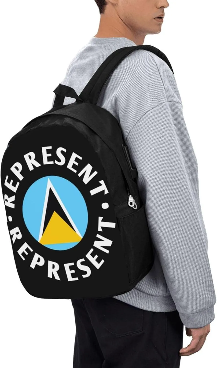 Represent Saint Lucian Lucia Flag Laptop Backpacks Travel Backpack Casual Business Daypack Sport Rucksack Computer Bag Fits up to 17 Inch Notebook with USB Port