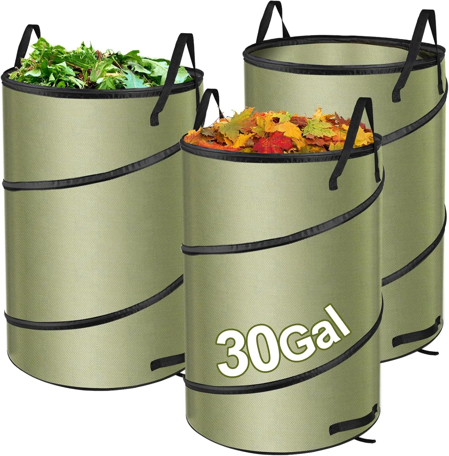 Reusable Yard Waste Bags, 3 Pack 30 Gallon Pop-up Garden Leaf Bag Lawn Bags, Collapsible Trash Can for Outdoor Camping Party Waste Container, Stays Upright & Easy to Fold