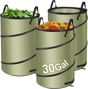 Reusable Yard Waste Bags, 3 Pack 30 Gallon Pop-up Garden Leaf Bag Lawn Bags, Collapsible Trash Can for Outdoor Camping Party Waste Container, Stays Upright & Easy to Fold