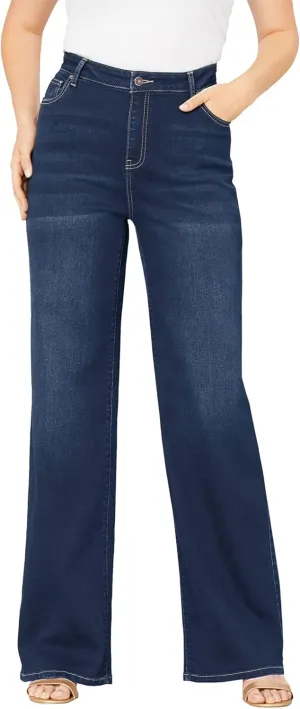 Roaman's Women's Plus Size Invisible Stretch Iconic Wide-Leg Jean