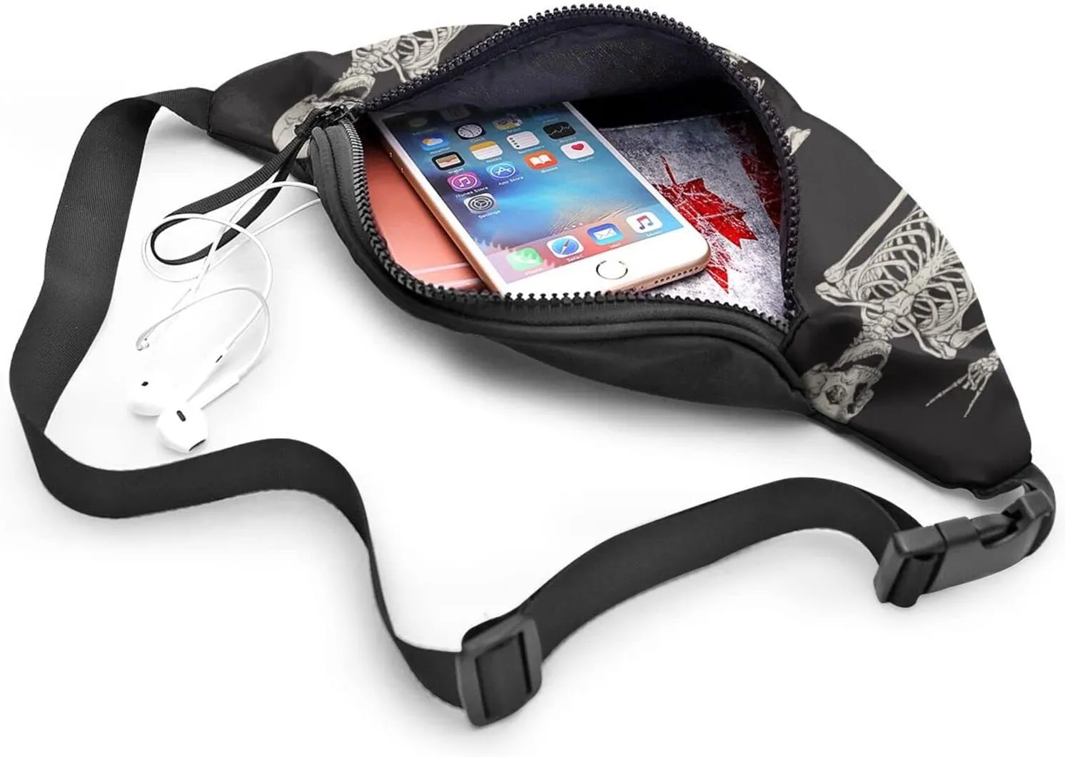 Rock And Roll Skeleton Skull Boho Hippie Fanny Pack For Women Man Sport Waist Pack Bag Adjustable Workout Waist Bag, Black 4, One Size