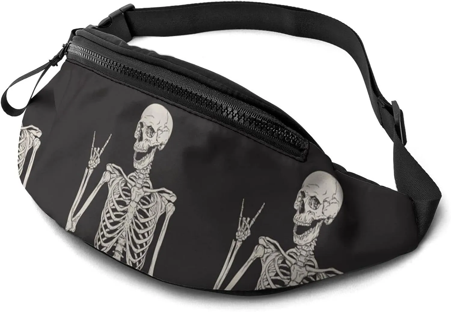 Rock And Roll Skeleton Skull Boho Hippie Fanny Pack For Women Man Sport Waist Pack Bag Adjustable Workout Waist Bag, Black 4, One Size