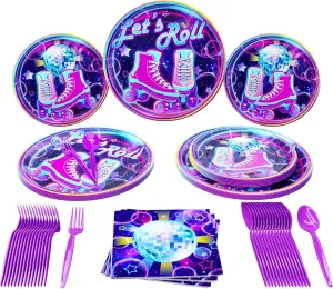 Roller Skating Party Supplies Packs (100 Pieces for 16 Guests) - Roller Skating Party, 90s Party Supplies, Roller Skate Plates And Napkins, Skate Party Decorations For Girl, Blue Orchards
