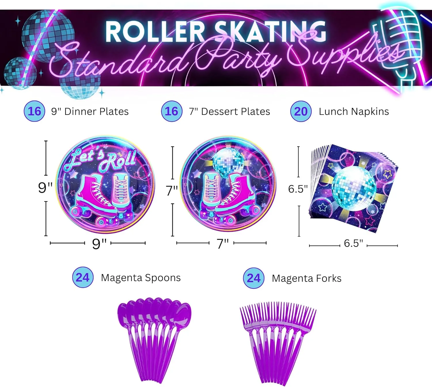 Roller Skating Party Supplies Packs (100 Pieces for 16 Guests) - Roller Skating Party, 90s Party Supplies, Roller Skate Plates And Napkins, Skate Party Decorations For Girl, Blue Orchards