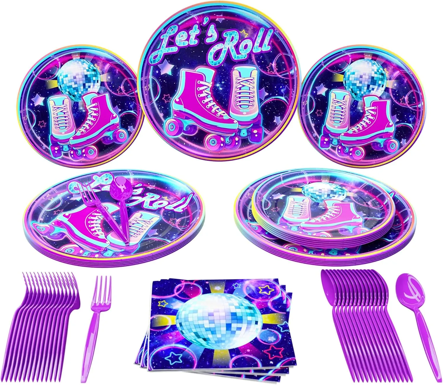 Roller Skating Party Supplies Packs (100 Pieces for 16 Guests) - Roller Skating Party, 90s Party Supplies, Roller Skate Plates And Napkins, Skate Party Decorations For Girl, Blue Orchards