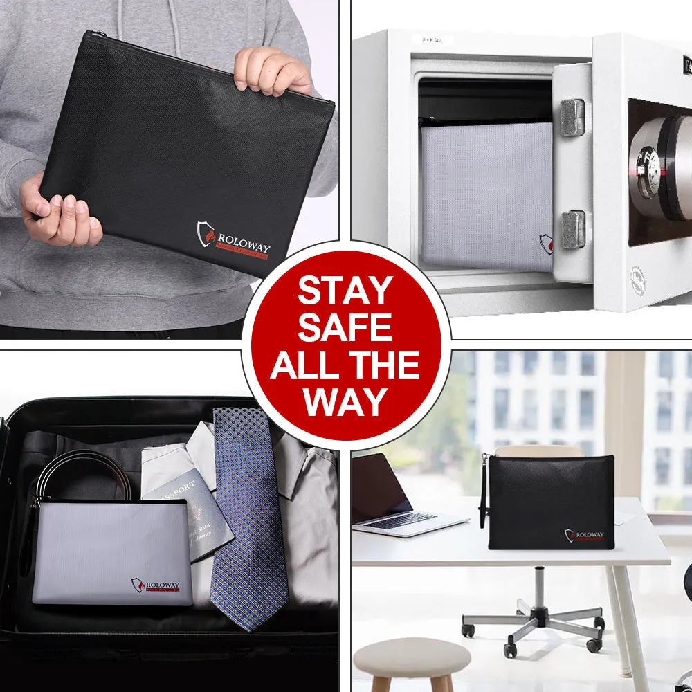 ROLOWAY SAFE 2-Pack Fireproof Document & Money Bags, 13.4x9.8 inch, Silver