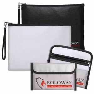ROLOWAY SAFE 2-Pack Fireproof Document & Money Bags, 13.4x9.8 inch, Silver
