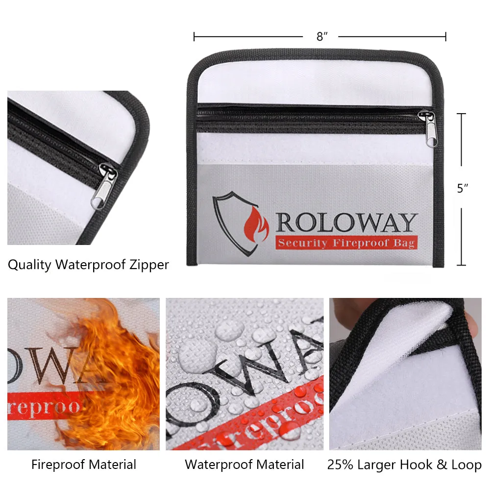 ROLOWAY SAFE 2-Pack Fireproof Document & Money Bags, 13.4x9.8 inch