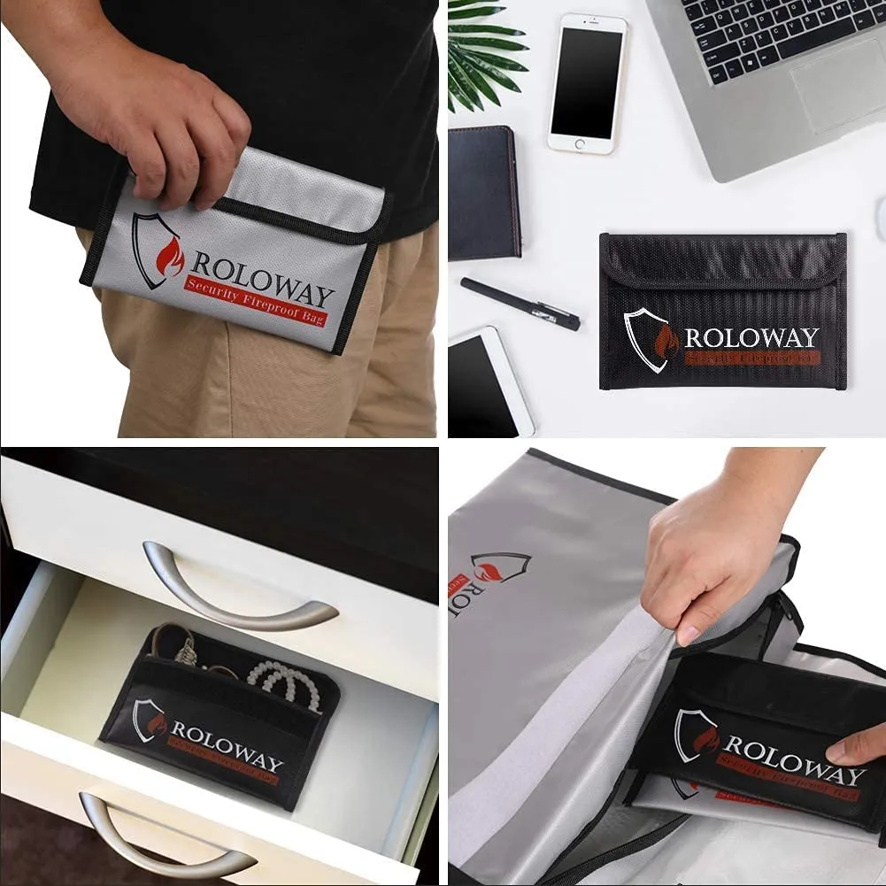 ROLOWAY SAFE 2-Pack Fireproof Document & Money Bags, 13.4x9.8 inch