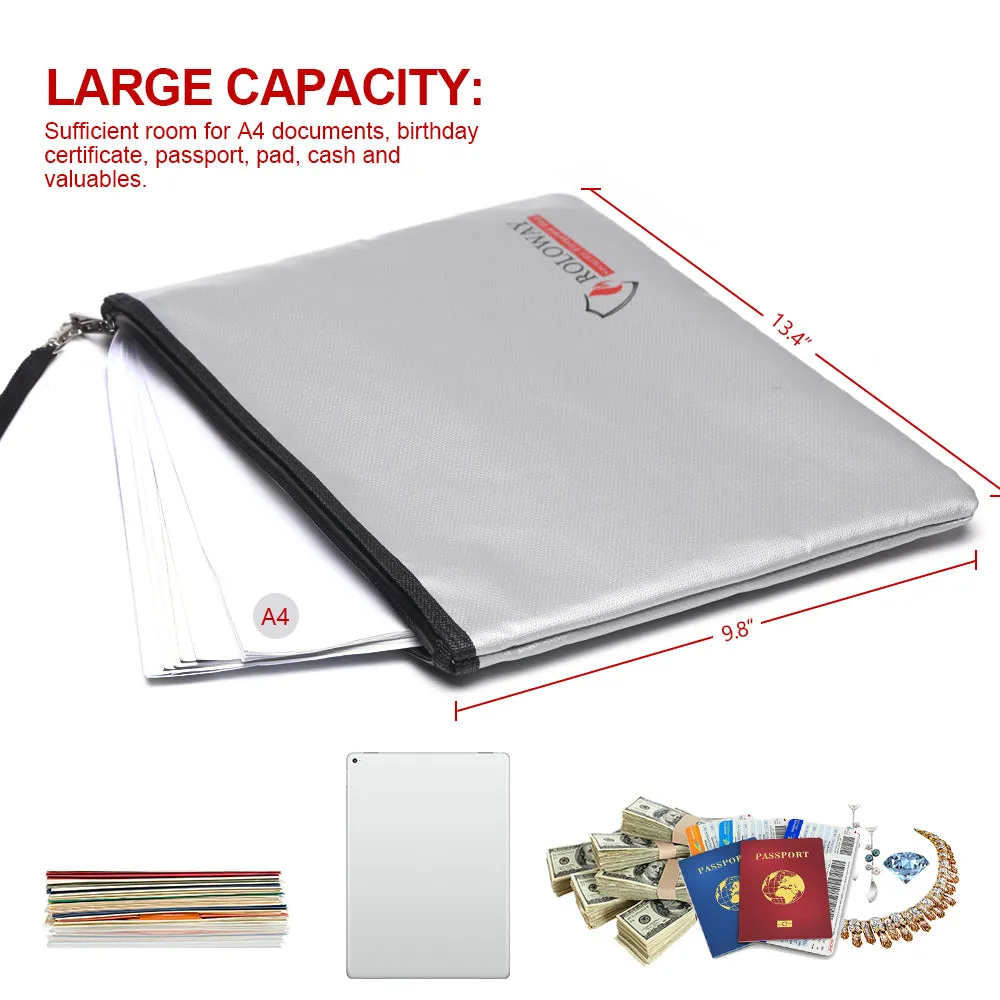 ROLOWAY SAFE 2-Pack Fireproof Document & Money Bags, 13.4x9.8 inch