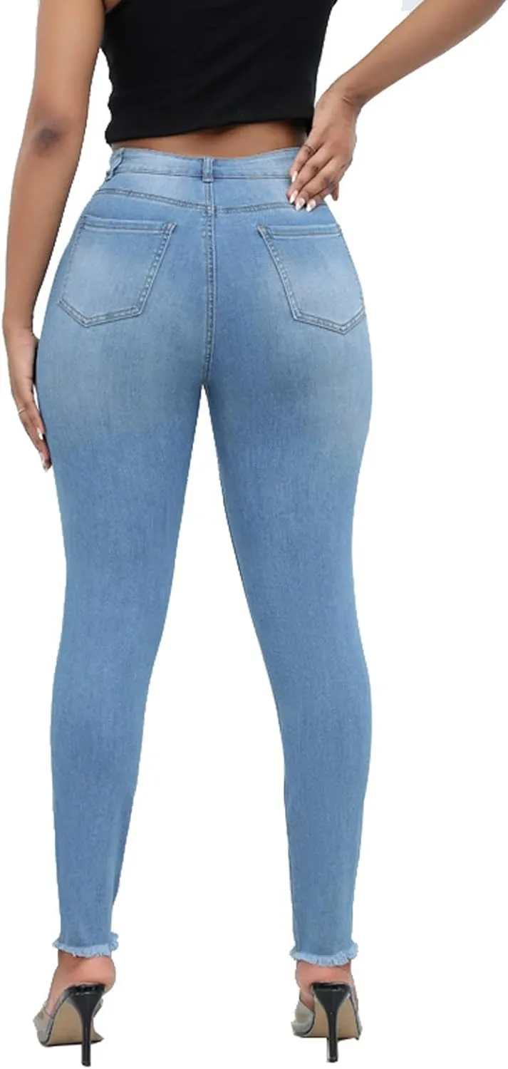 Romastory Womens Jeans High Waisted Ripped Stretchy Pants Classic Distressed Jeans for Women