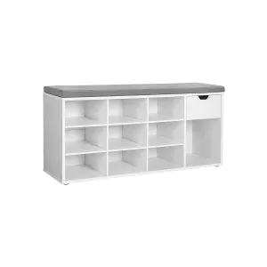 Rootz Shoe Bench - Padded Bench - Shoe Organizer - E1 Class Wood - Compact Design - Neat Storage Solution - 104cm x 30cm x 48cm