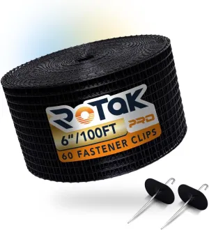 Rotak Critter Guard PRO - 6in x 100ft Solar Panel Bird Prevention Roll Kit with 60 Fastener Clips - Heavy Duty Galvanized Black PVC Coated ½ inch Wire Roll Mesh (6" PRO   60 Clips)