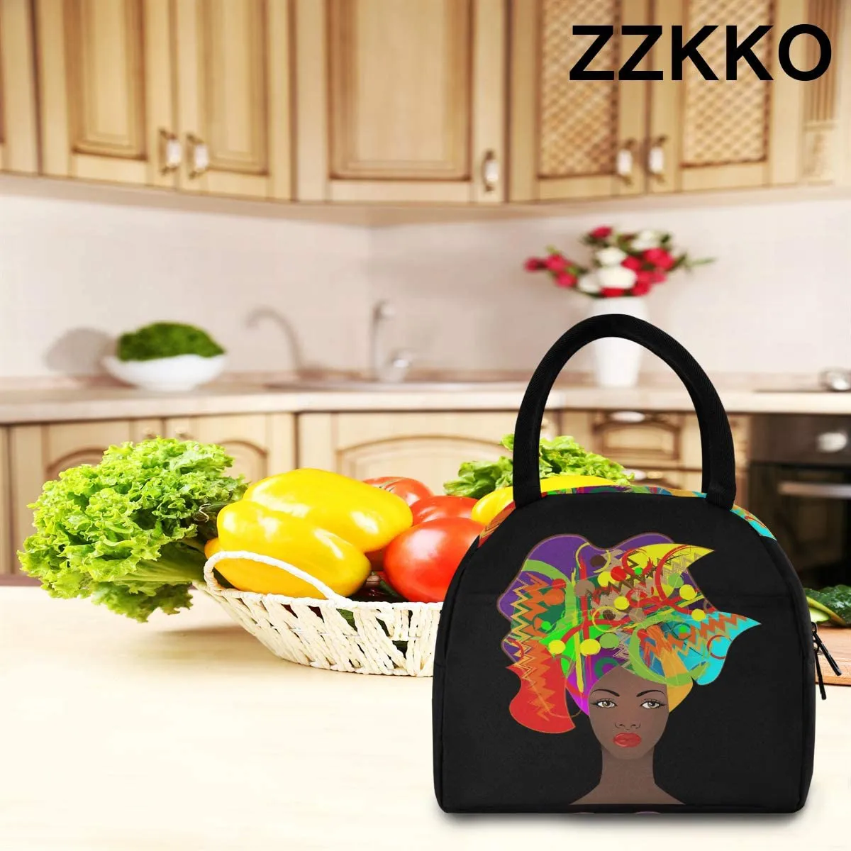 Rynx | ZZKKO Indian Lotus Ethnic Elephant Lunch Bag Box Tote Organizer Lunch Container Insulated Zipper Meal Prep Cooler Handbag For Women Men Home School Office Outdoor Use