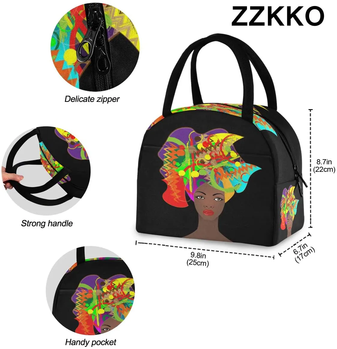 Rynx | ZZKKO Indian Lotus Ethnic Elephant Lunch Bag Box Tote Organizer Lunch Container Insulated Zipper Meal Prep Cooler Handbag For Women Men Home School Office Outdoor Use