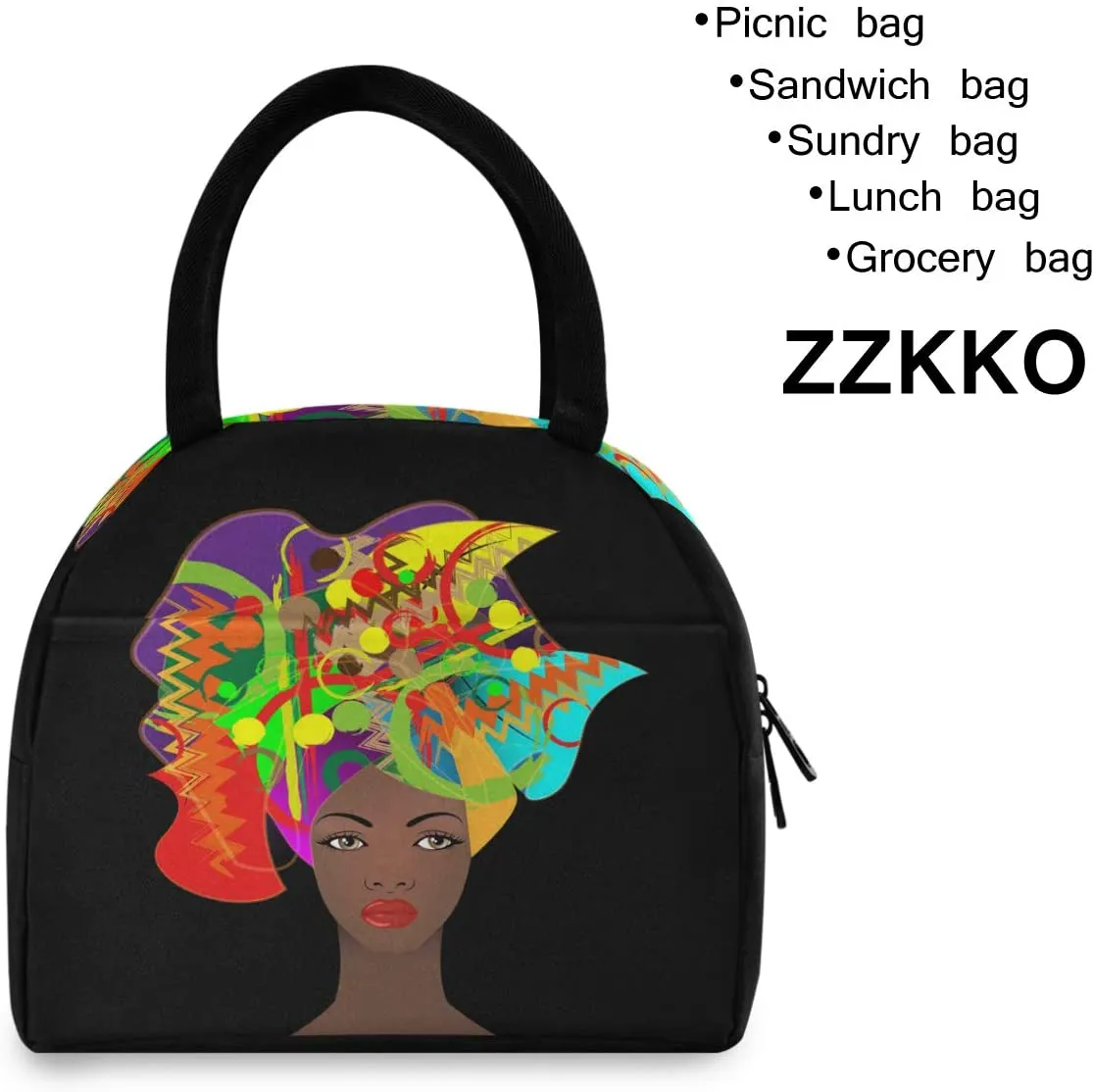 Rynx | ZZKKO Indian Lotus Ethnic Elephant Lunch Bag Box Tote Organizer Lunch Container Insulated Zipper Meal Prep Cooler Handbag For Women Men Home School Office Outdoor Use