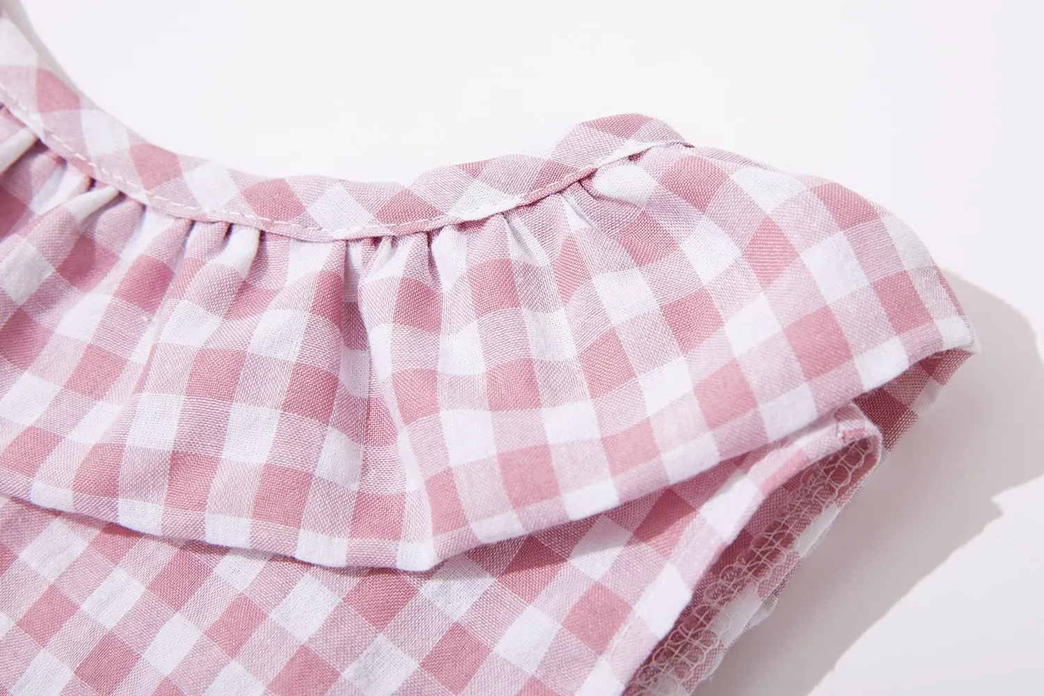 Rysly Toddler Baby Girls Cotton Linen Plaid Dress with Ruffle Back Straps and Bow Kids Casual Dress