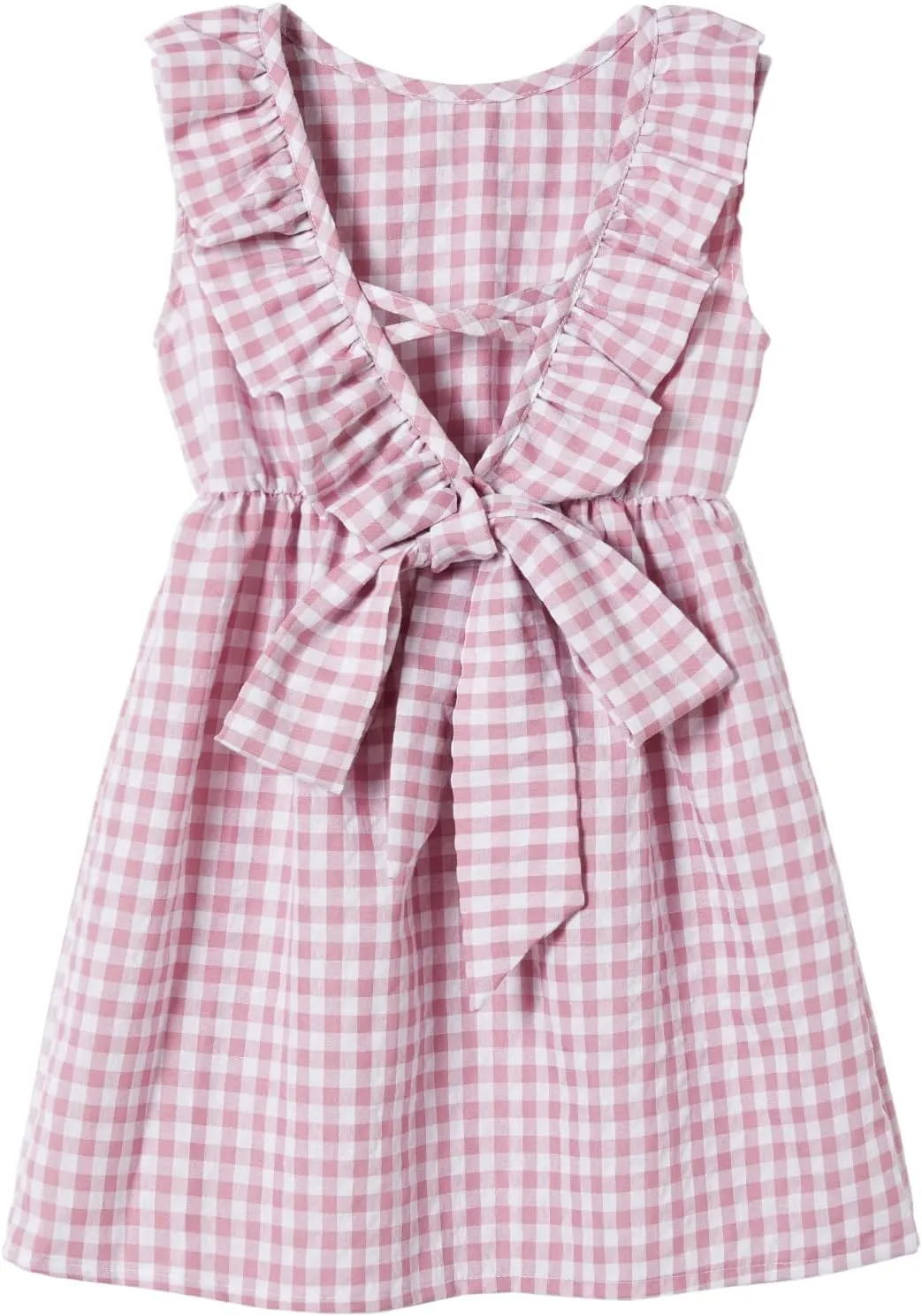 Rysly Toddler Baby Girls Cotton Linen Plaid Dress with Ruffle Back Straps and Bow Kids Casual Dress