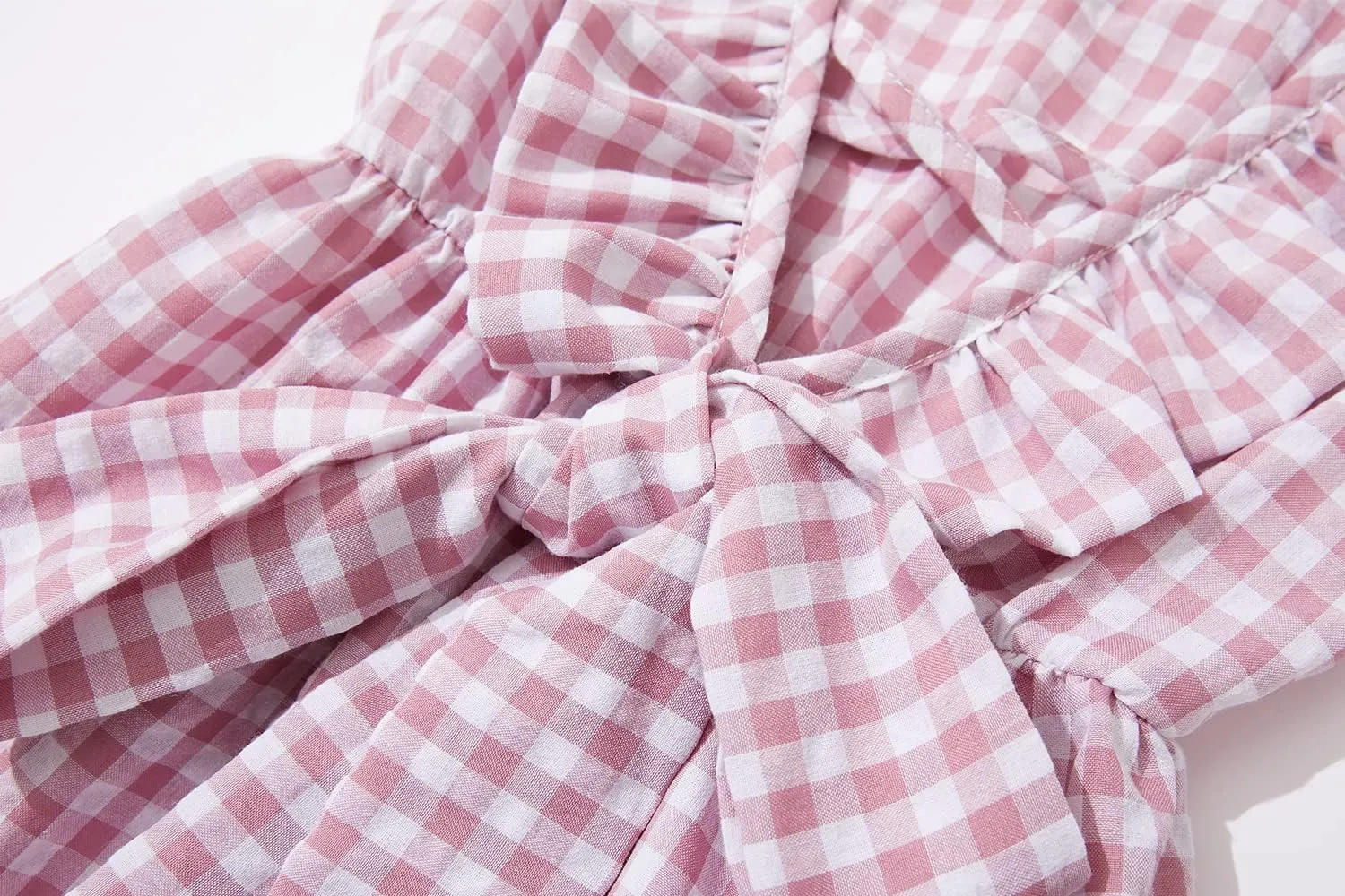 Rysly Toddler Baby Girls Cotton Linen Plaid Dress with Ruffle Back Straps and Bow Kids Casual Dress