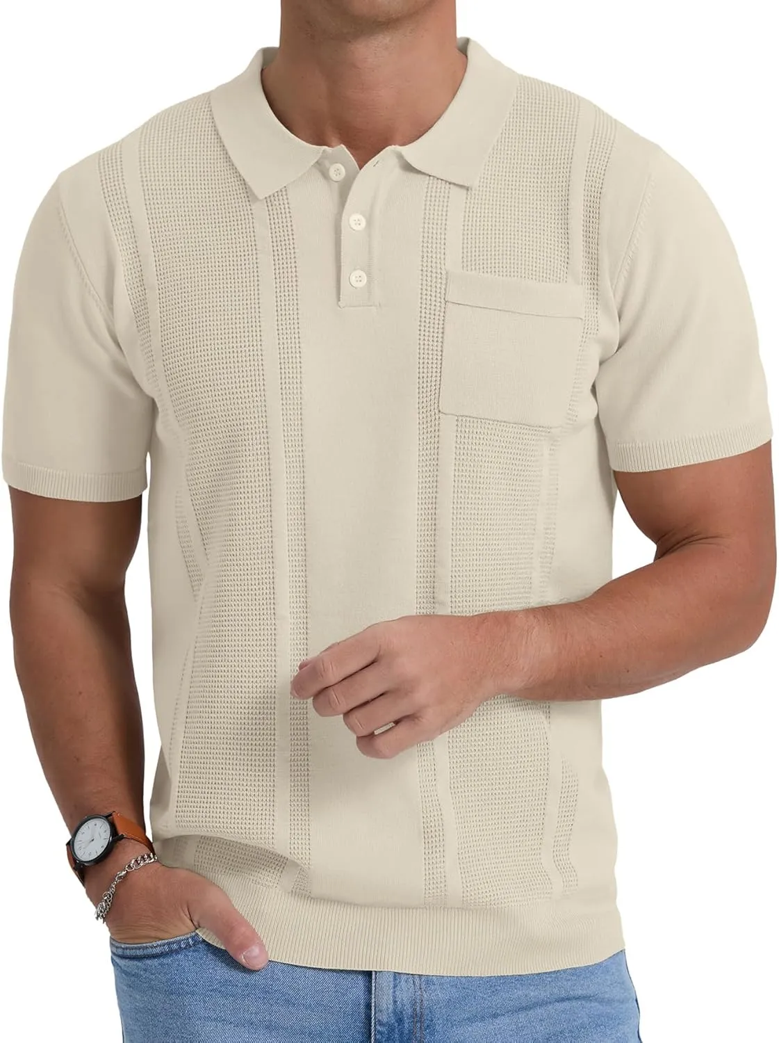 Sailwind Mens Textured Knit Polo Shirts Short Sleeve Summer Collared T Shirt with Pocket