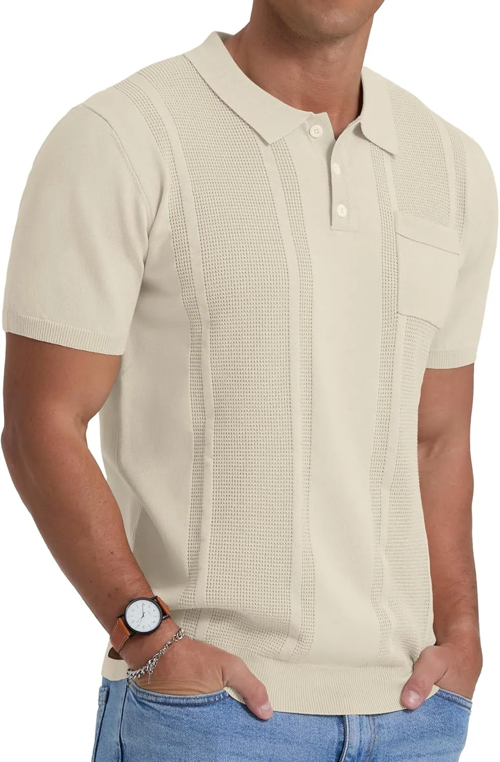 Sailwind Mens Textured Knit Polo Shirts Short Sleeve Summer Collared T Shirt with Pocket