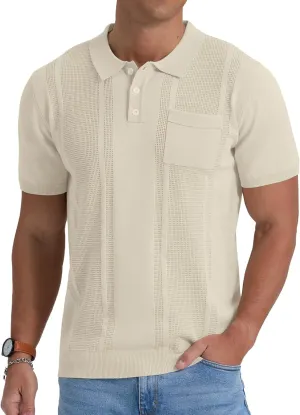 Sailwind Mens Textured Knit Polo Shirts Short Sleeve Summer Collared T Shirt with Pocket