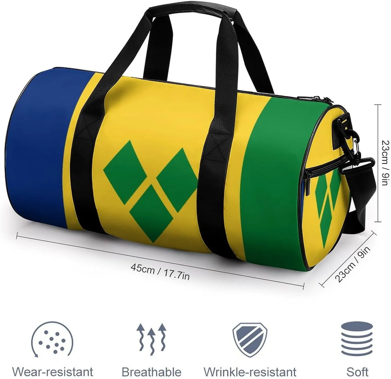 Saint Vincent Grenadines Flag Waterproof Gym Bag with Dry Wet Separation for Men Women Sports Travel Weekender