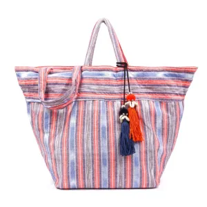Samui Stripe Puka Tassel Beach Bag Org/Ind