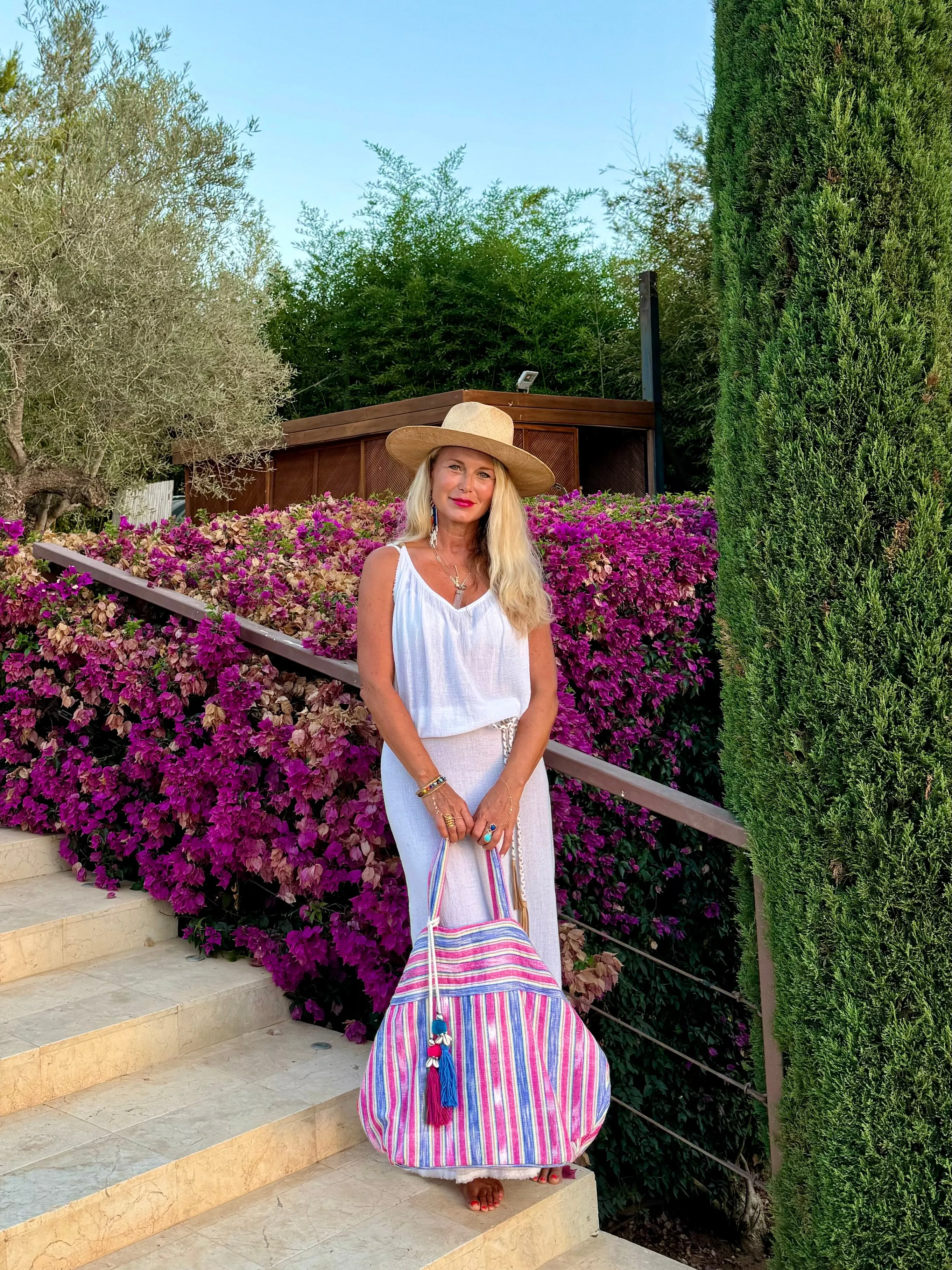 Samui Stripe Puka Tassel Beach Bag Org/Ind
