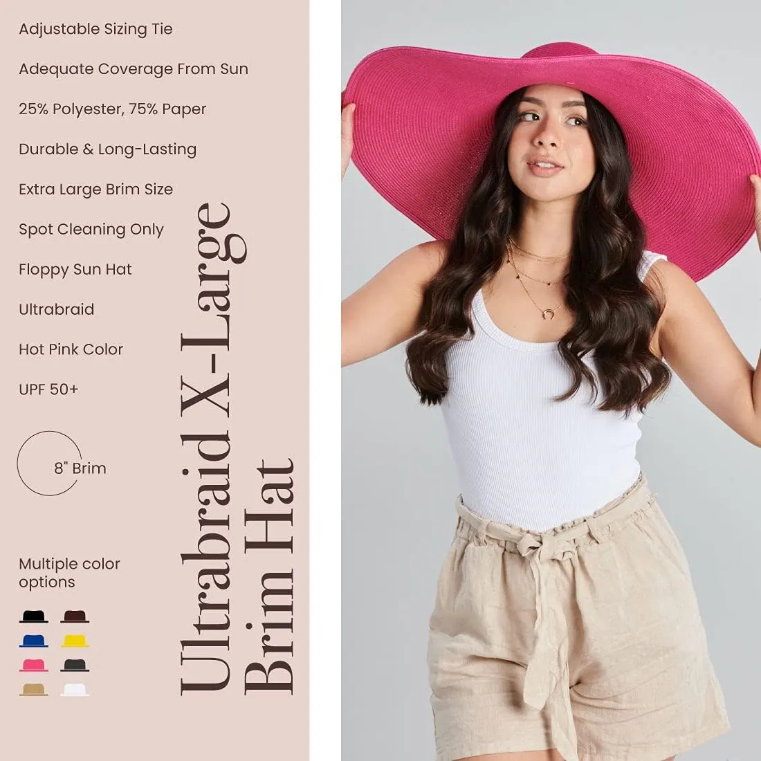 San Diego Hat Company Women's Ultrabraid X-Large Brim Hat, Adjustable Sun Hat with UPF 50 