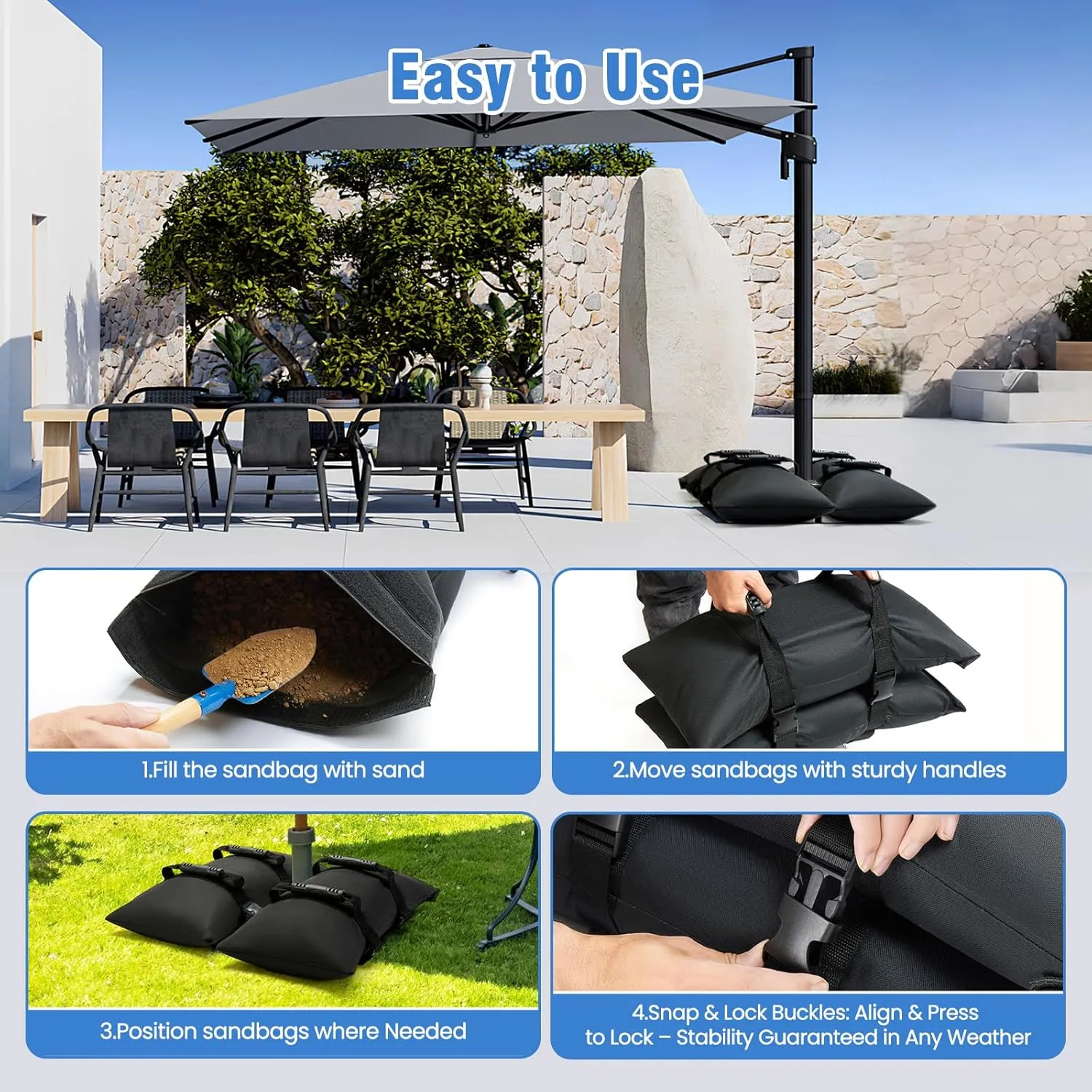 Sand Bags for Weight, 2-Pack 50LBS Heavy-Duty Fillable Sandbags for Weight to Hold Down Umbrella Base, Patio & Cantilever Umbrella Stands, Outdoor Furniture(Without Sand)(2, Medium)