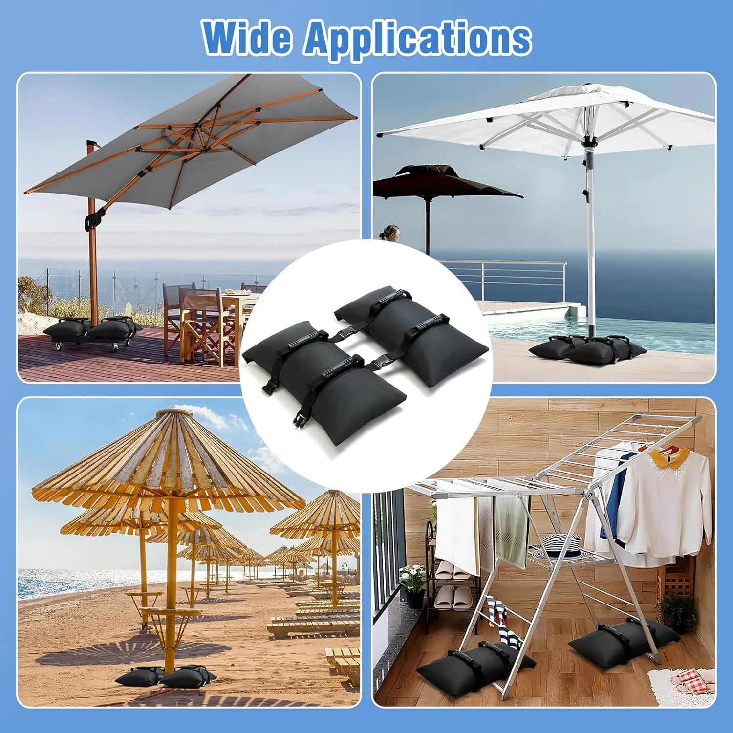 Sand Bags for Weight, 2-Pack 50LBS Heavy-Duty Fillable Sandbags for Weight to Hold Down Umbrella Base, Patio & Cantilever Umbrella Stands, Outdoor Furniture(Without Sand)(2, Medium)
