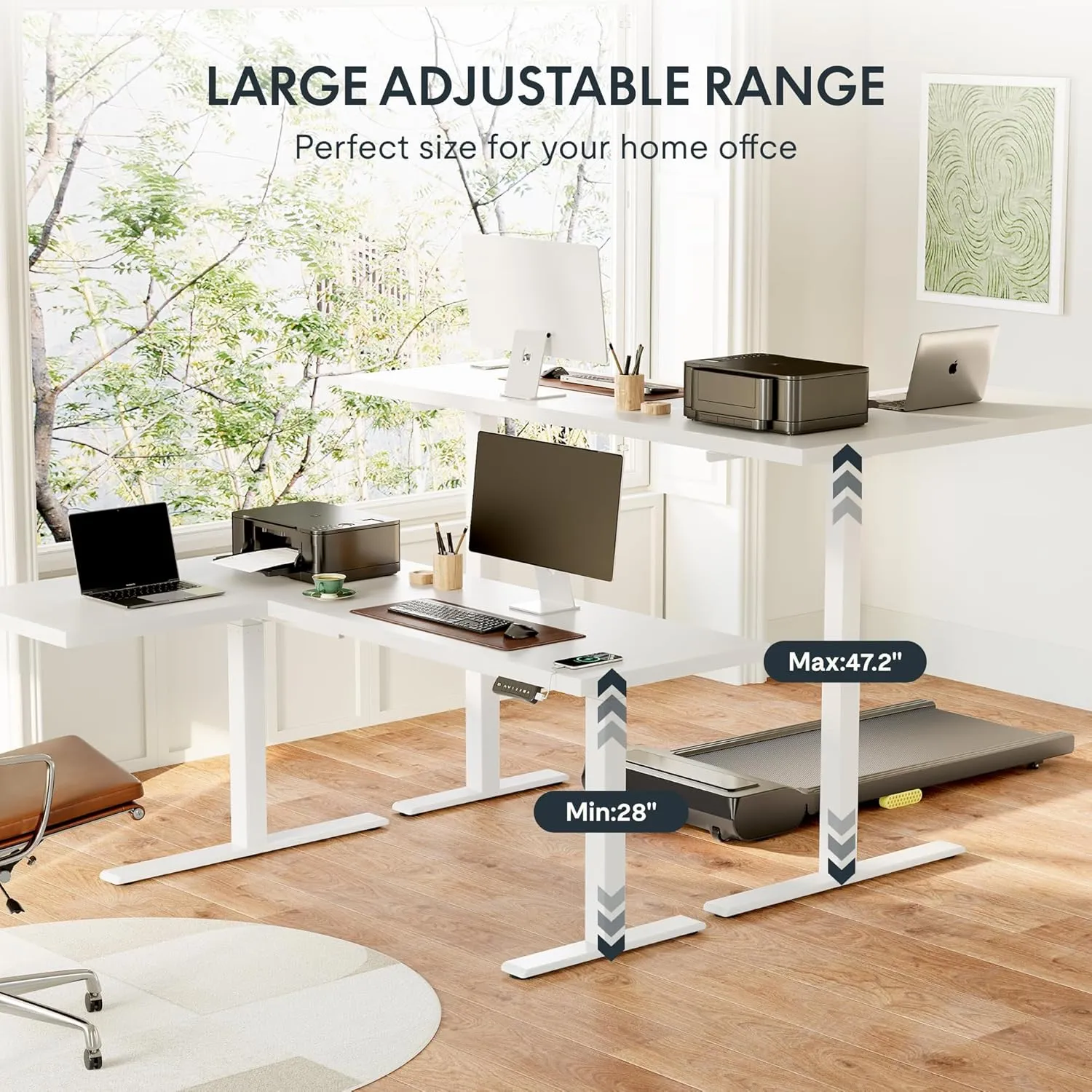 SANODESK 63-Inch Large Dual Motor L-Shaped Electric Height Adjustable Standing Desk - Reversible Panel - White Top/White Frame - Ideal for Gaming, Home Office or Computer Workstation