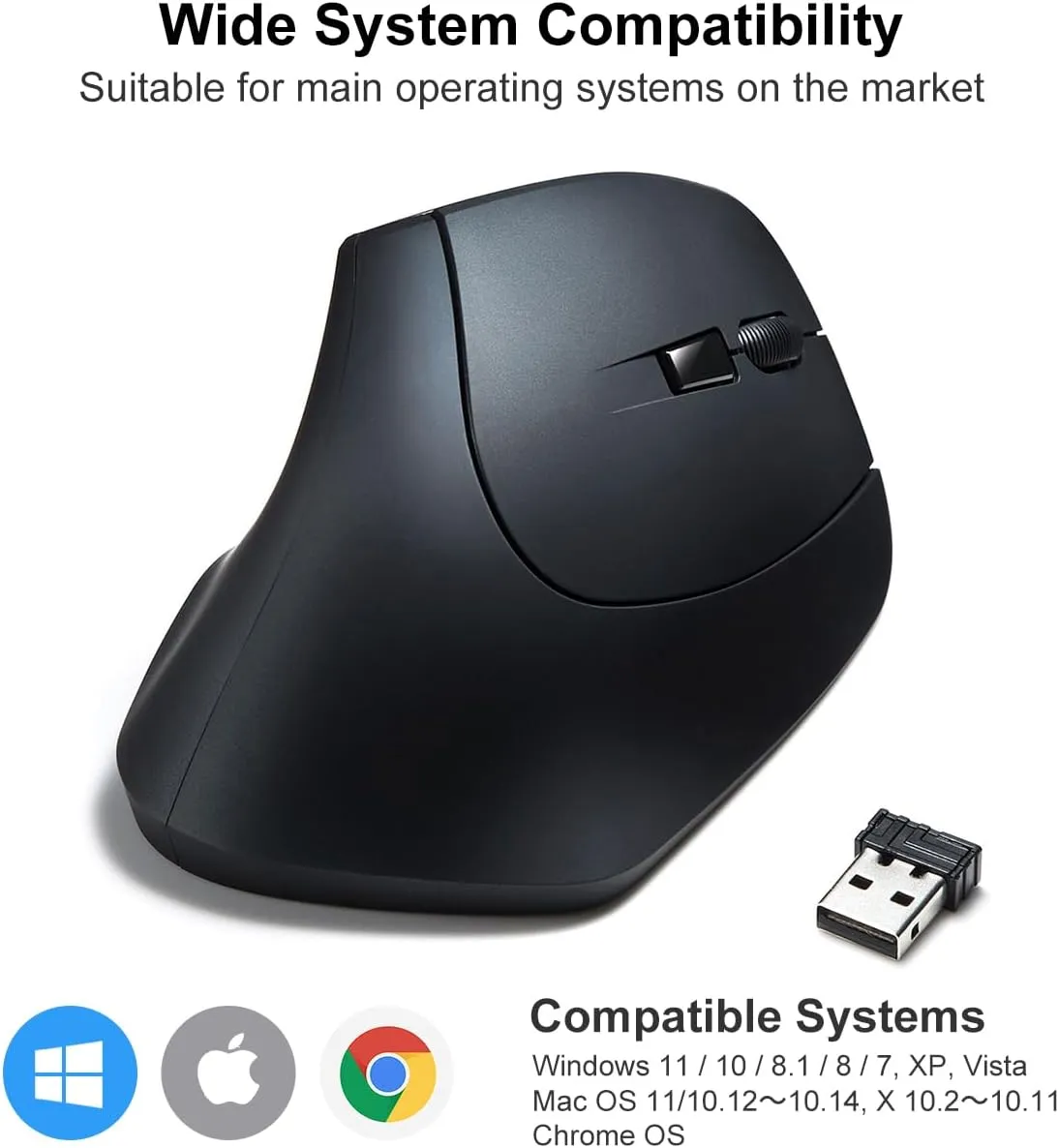 SANWA 2.4G Wireless Ergonomic Mouse, Optical Vertical Computer Mice, Silent Noiseless Click, (800/1200/1600 Adjustable DPI, 6 Buttons) Compatible with MacBook, Laptop, Windows, Mac OS