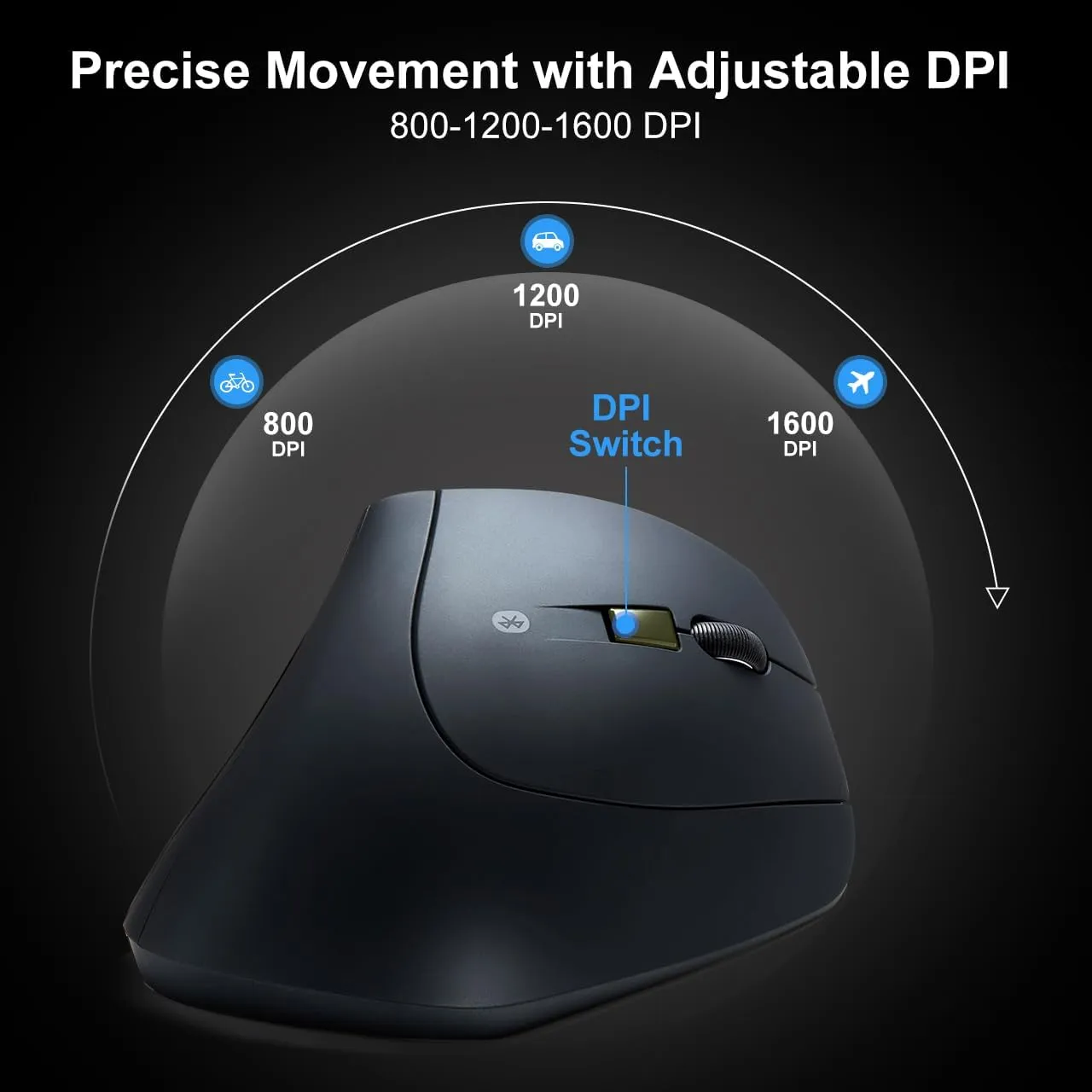 SANWA Bluetooth Ergonomic Mouse, Silent Click Wireless Ergo Vertical Mice, 3 Programmable Buttons, Reduce Wrist Pain, 800/1200/1600 DPI, Compatible with Mac, Laptop, Windows, Tablet, Phone