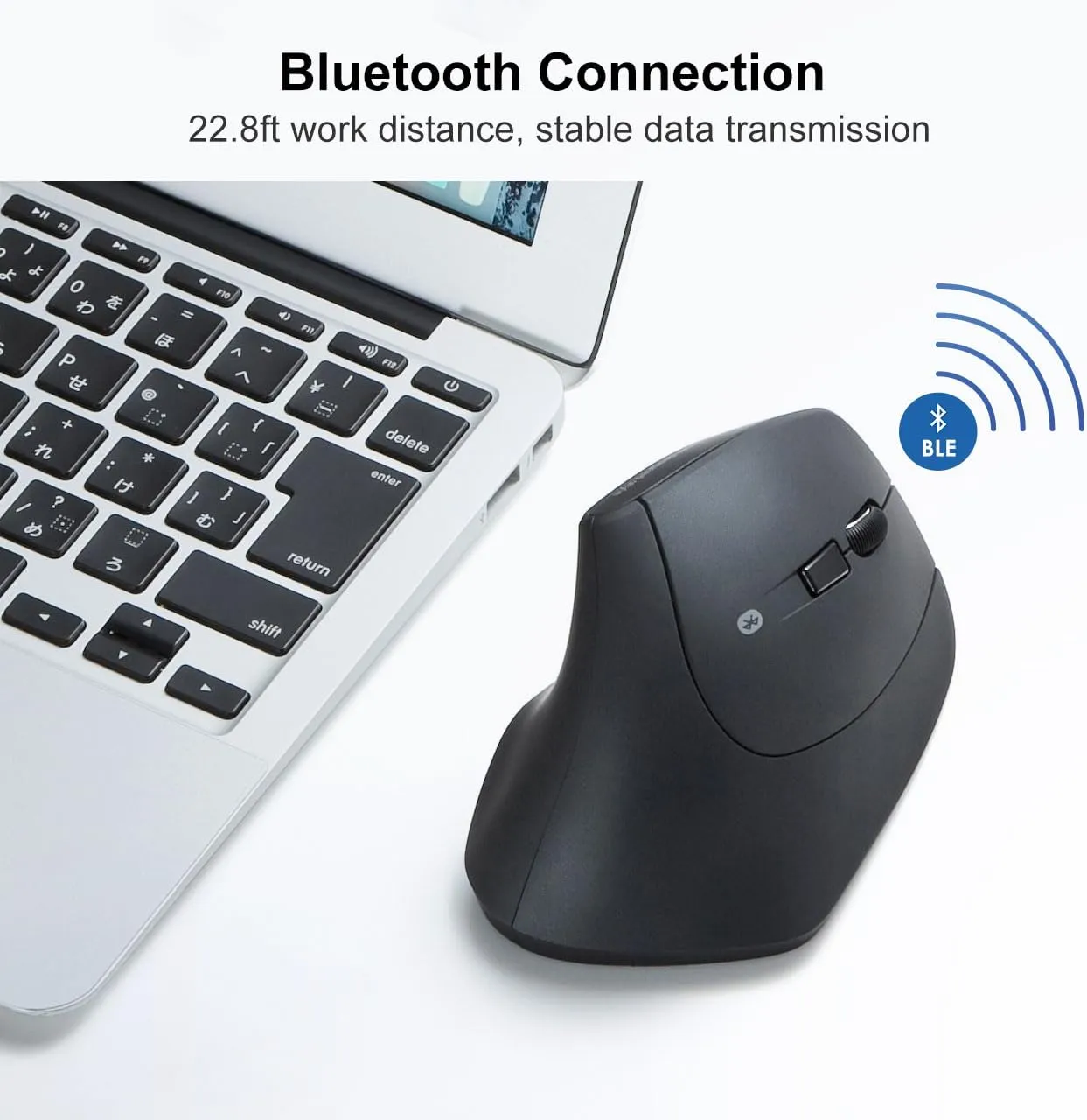 SANWA Bluetooth Ergonomic Mouse, Silent Click Wireless Ergo Vertical Mice, 3 Programmable Buttons, Reduce Wrist Pain, 800/1200/1600 DPI, Compatible with Mac, Laptop, Windows, Tablet, Phone
