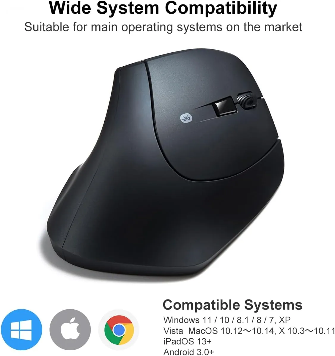 SANWA Bluetooth Ergonomic Mouse, Silent Click Wireless Ergo Vertical Mice, 3 Programmable Buttons, Reduce Wrist Pain, 800/1200/1600 DPI, Compatible with Mac, Laptop, Windows, Tablet, Phone