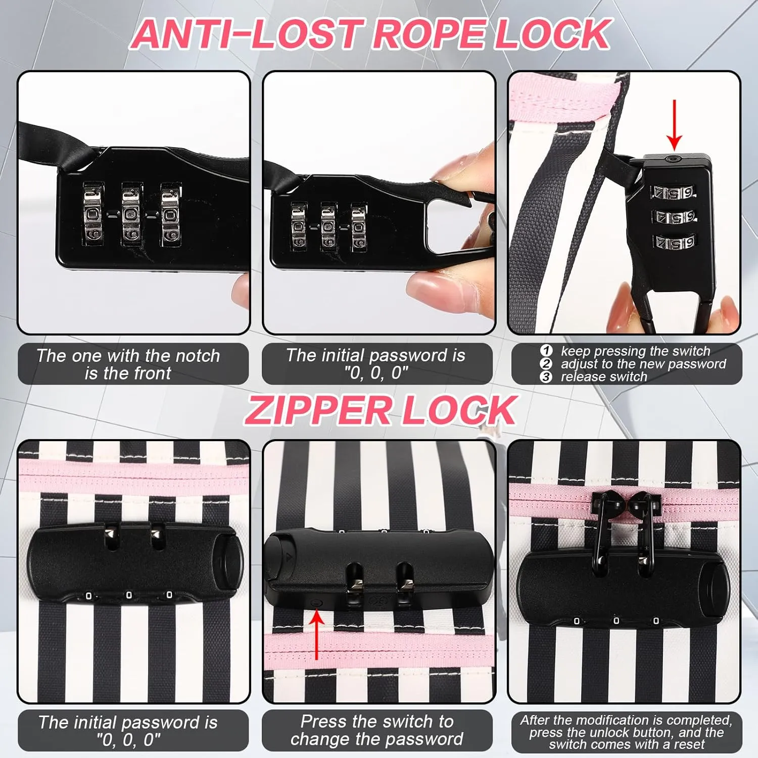 Sanwuta 2 Pack Money Bag with Lock Small Locking Money Bag for Beach Cash Wallet, 6.7 x 11 Inch(Pink, Black, White)