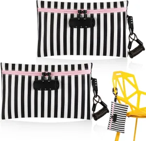 Sanwuta 2 Pack Money Bag with Lock Small Locking Money Bag for Beach Cash Wallet, 6.7 x 11 Inch(Pink, Black, White)