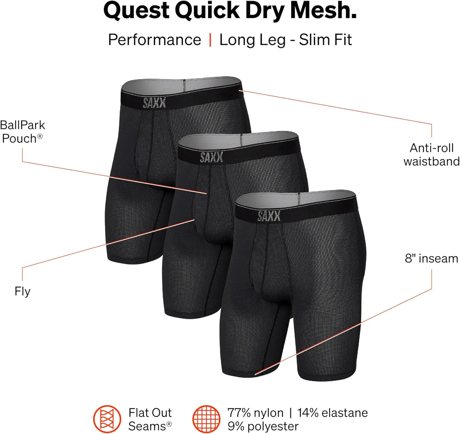 SAXX Underwear Co. Men's Underwear with Pouch Qt Quick Dry Mesh Ll 3Pk